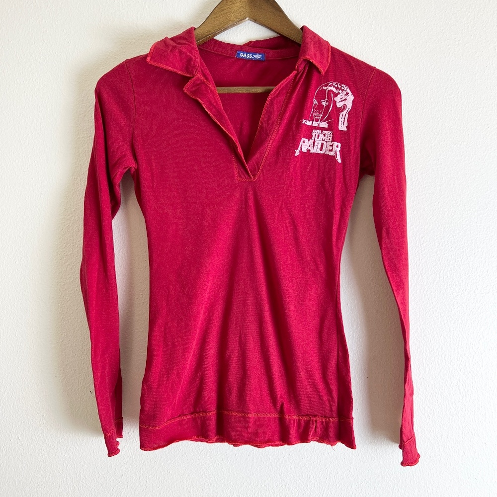 Tomb Raider Lara Croft Red Fitted Long Sleeve Collar Shirt